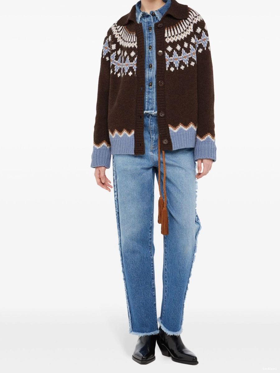 Cheap fair Women isle Alanui wool intarsia coat knit cardi 0628